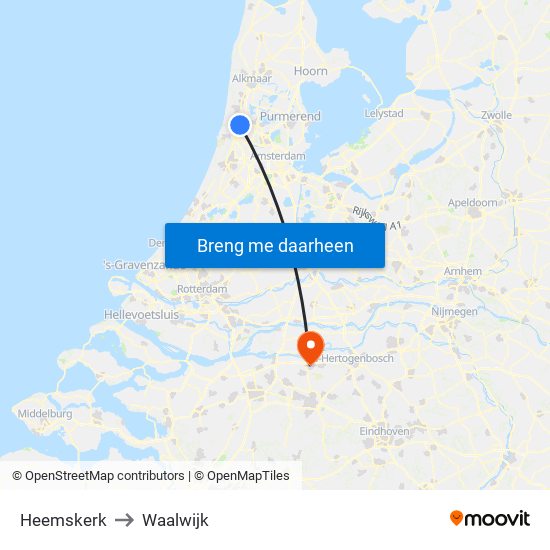 Heemskerk to Waalwijk map