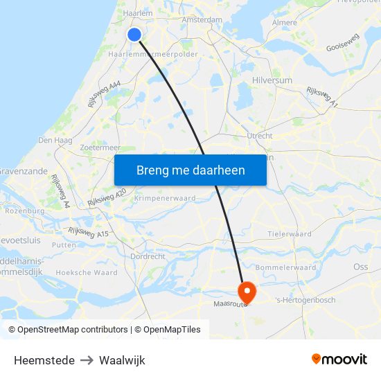 Heemstede to Waalwijk map