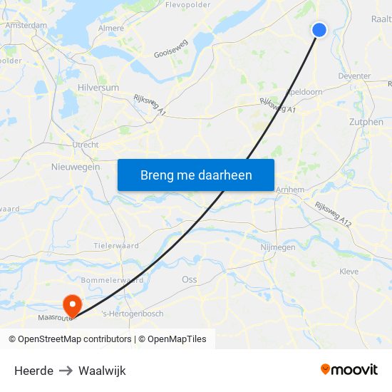 Heerde to Waalwijk map