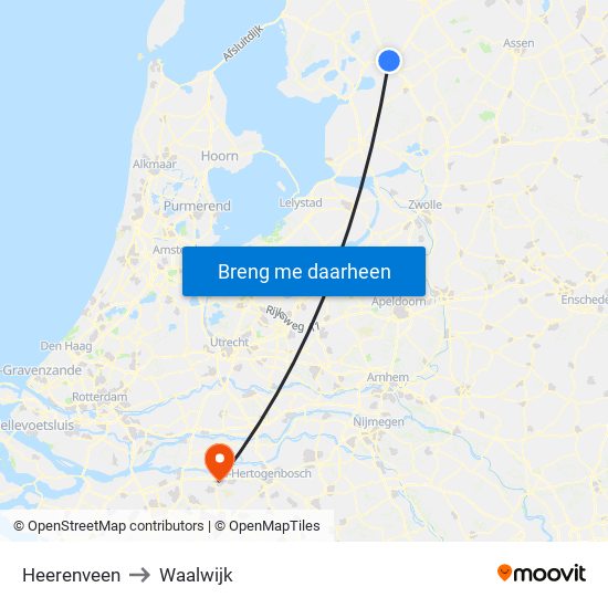 Heerenveen to Waalwijk map