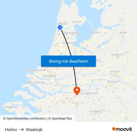 Heiloo to Waalwijk map