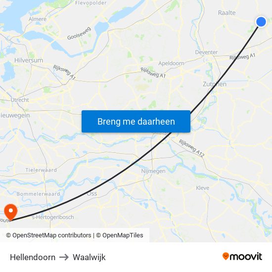 Hellendoorn to Waalwijk map