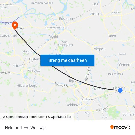 Helmond to Waalwijk map