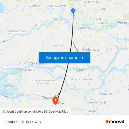 Houten to Waalwijk map