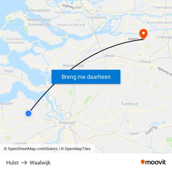 Hulst to Waalwijk map