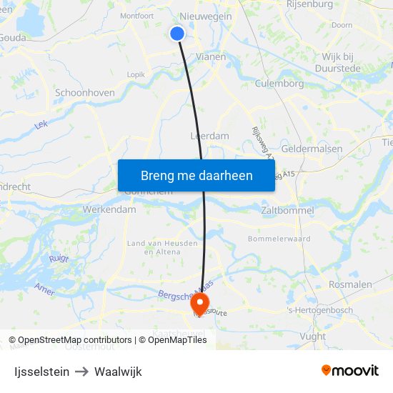 Ijsselstein to Waalwijk map