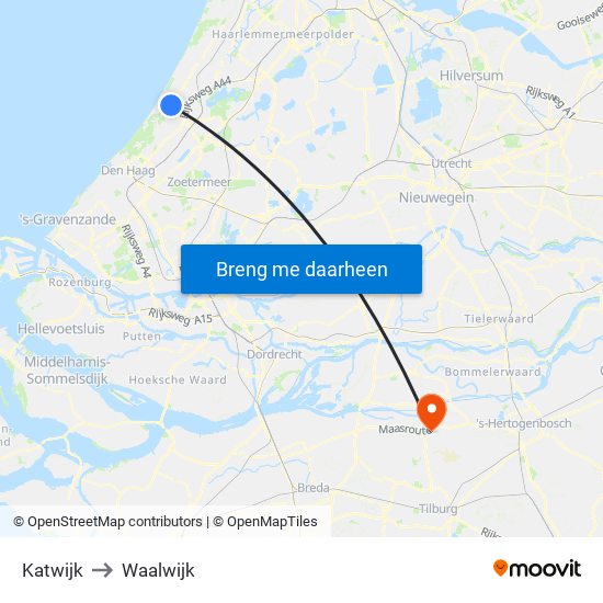 Katwijk to Waalwijk map