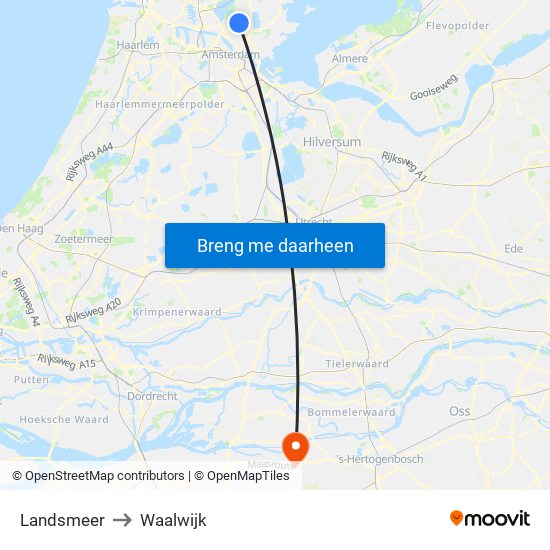 Landsmeer to Waalwijk map