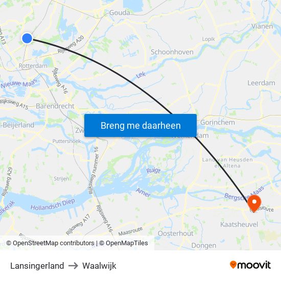 Lansingerland to Waalwijk map