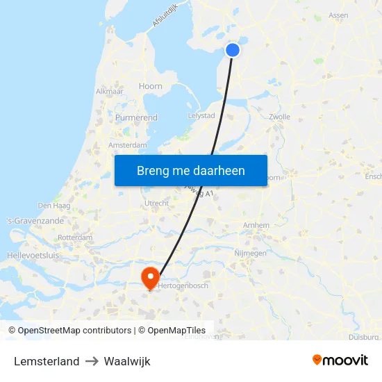 Lemsterland to Waalwijk map