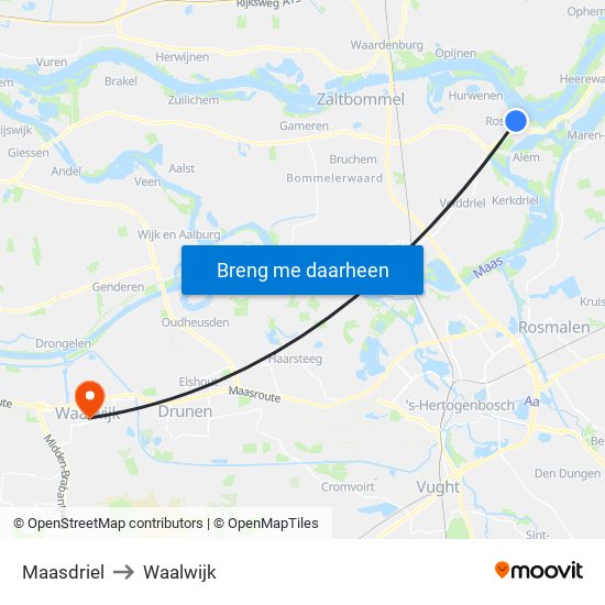 Maasdriel to Waalwijk map