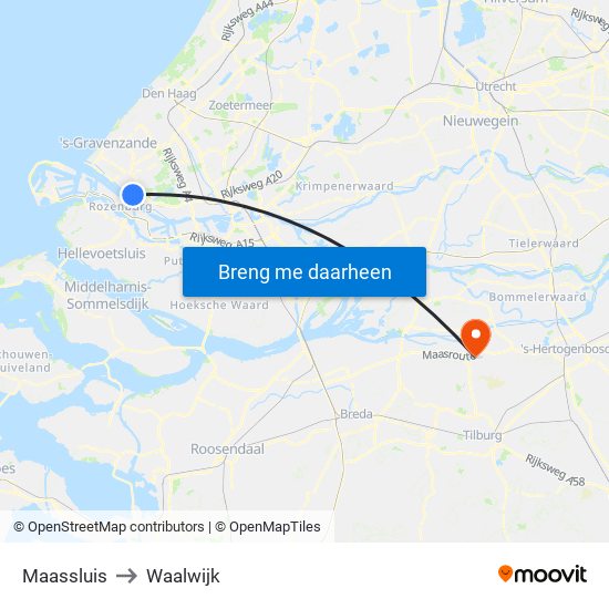 Maassluis to Waalwijk map