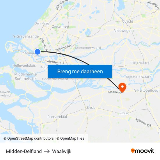 Midden-Delfland to Waalwijk map