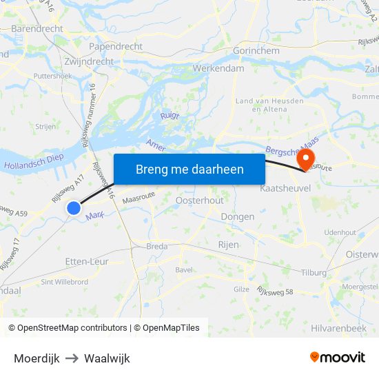 Moerdijk to Waalwijk map