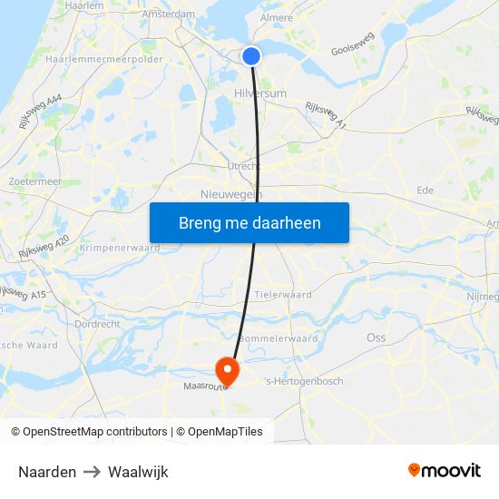 Naarden to Waalwijk map