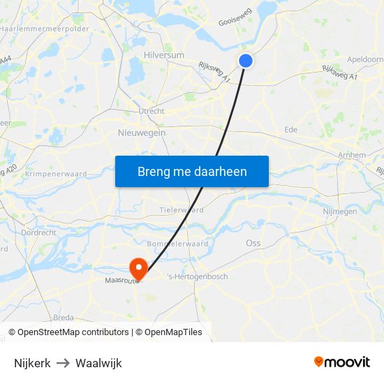Nijkerk to Waalwijk map