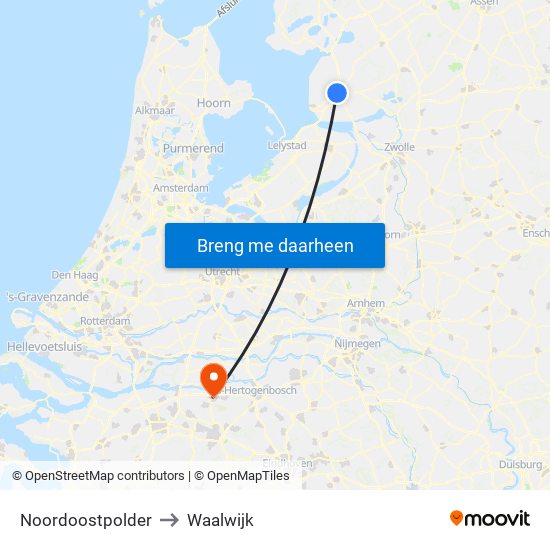 Noordoostpolder to Waalwijk map