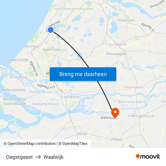 Oegstgeest to Waalwijk map