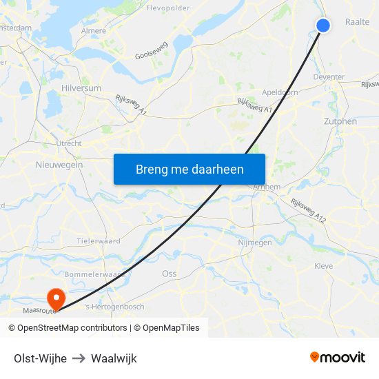 Olst-Wijhe to Waalwijk map