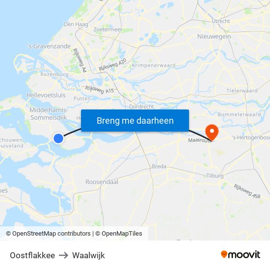 Oostflakkee to Waalwijk map