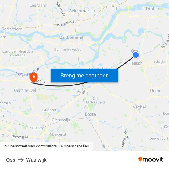 Oss to Waalwijk map