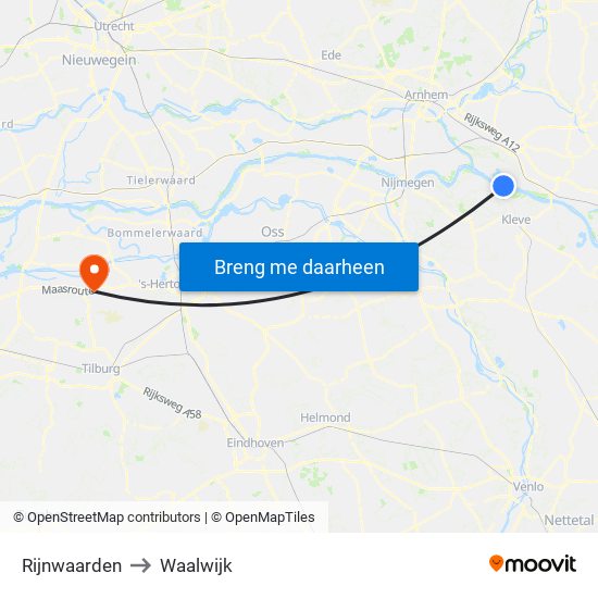 Rijnwaarden to Waalwijk map