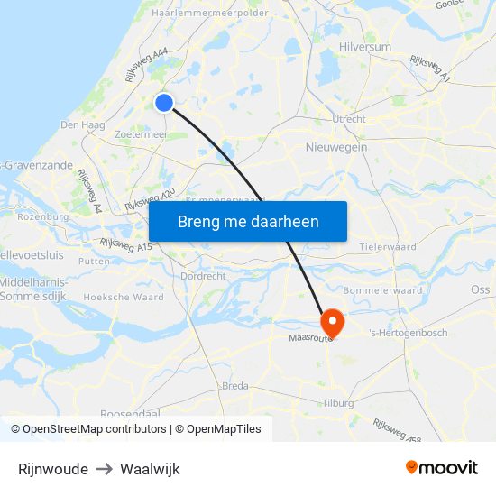 Rijnwoude to Waalwijk map