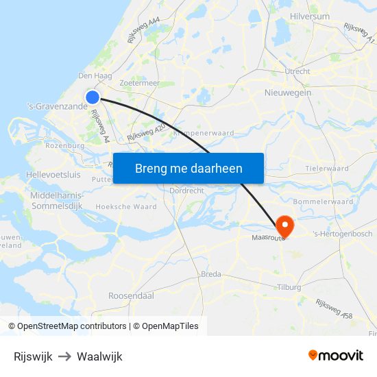 Rijswijk to Waalwijk map