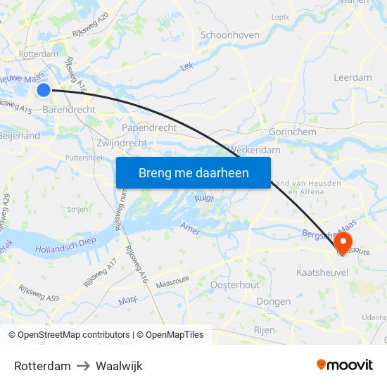 Rotterdam to Waalwijk map