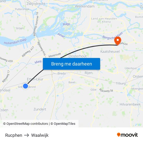 Rucphen to Waalwijk map