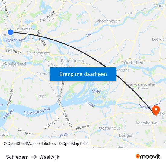 Schiedam to Waalwijk map