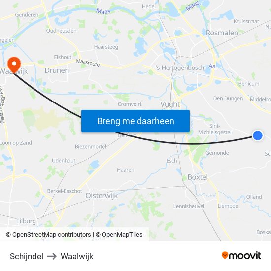 Schijndel to Waalwijk map