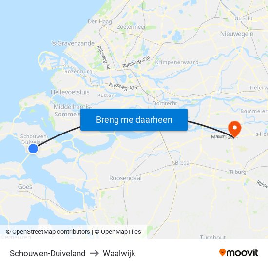 Schouwen-Duiveland to Waalwijk map