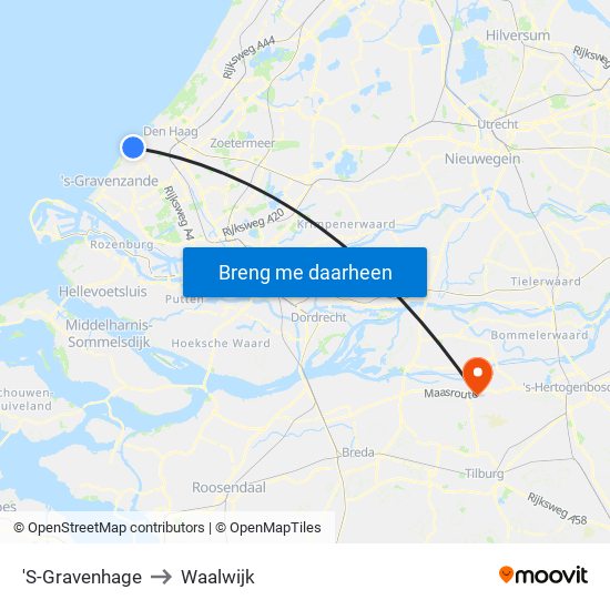 'S-Gravenhage to Waalwijk map