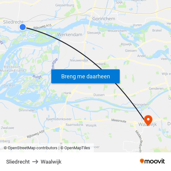 Sliedrecht to Waalwijk map