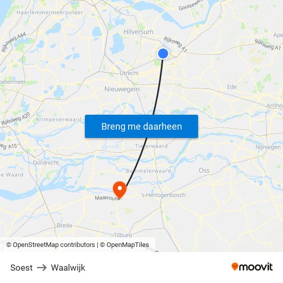 Soest to Waalwijk map