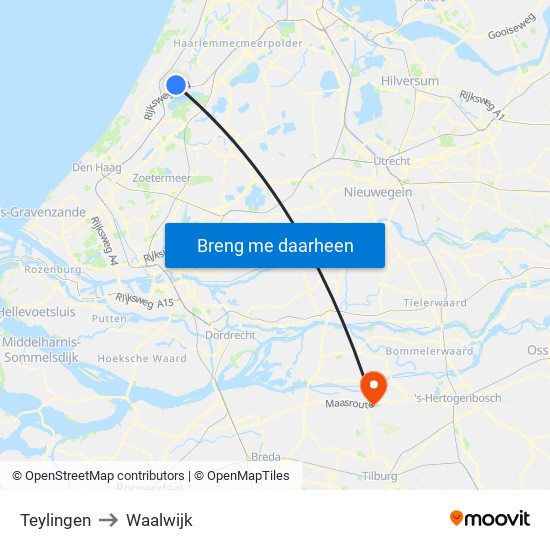 Teylingen to Waalwijk map