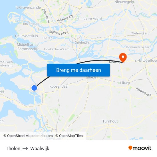 Tholen to Waalwijk map