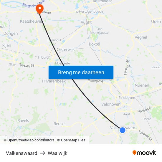 Valkenswaard to Waalwijk map