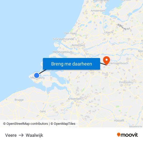 Veere to Waalwijk map