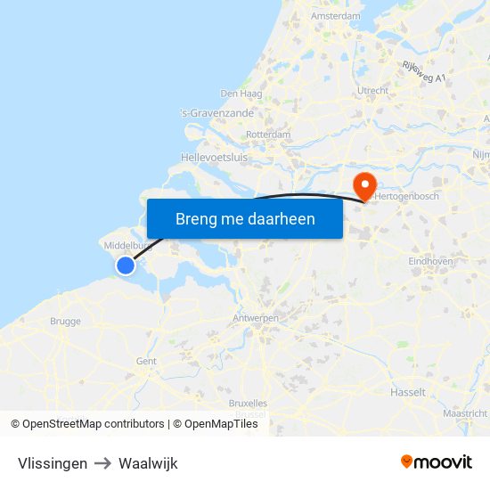 Vlissingen to Waalwijk map