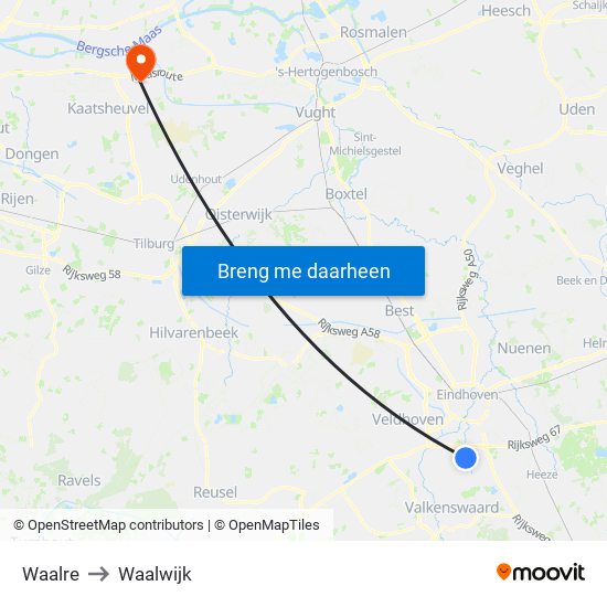 Waalre to Waalwijk map