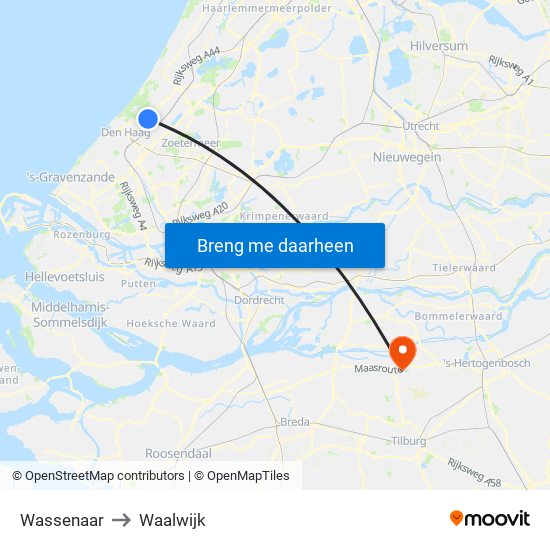 Wassenaar to Waalwijk map