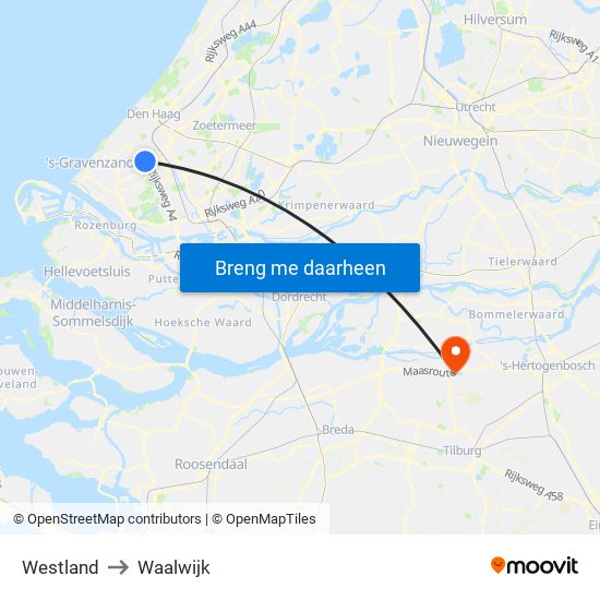 Westland to Waalwijk map