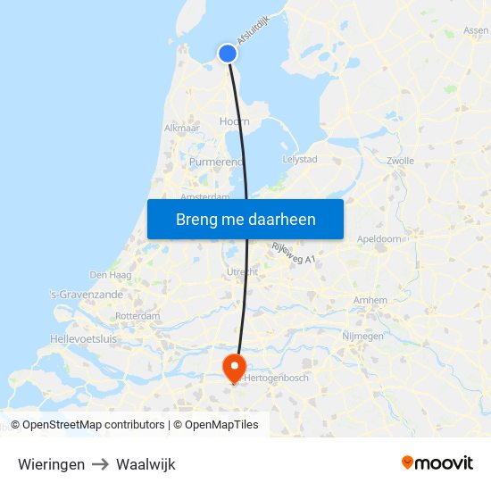 Wieringen to Waalwijk map