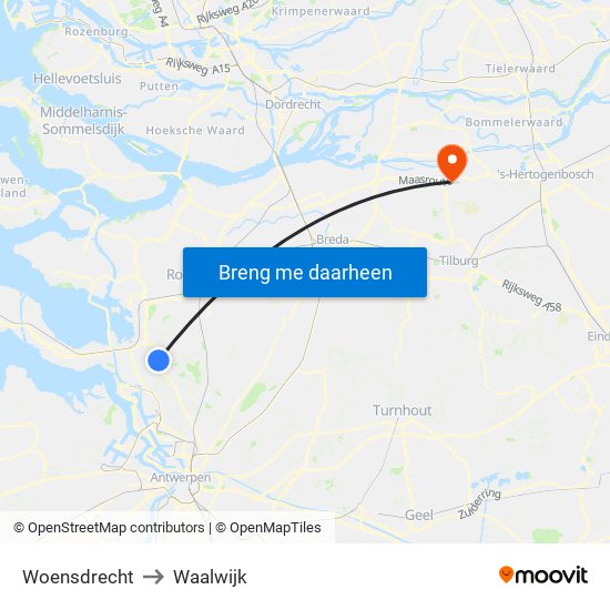 Woensdrecht to Waalwijk map
