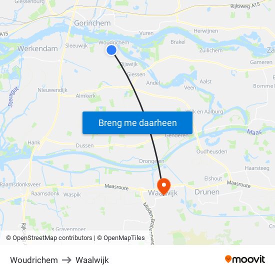 Woudrichem to Waalwijk map