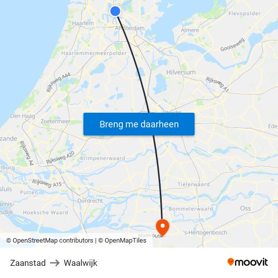 Zaanstad to Waalwijk map
