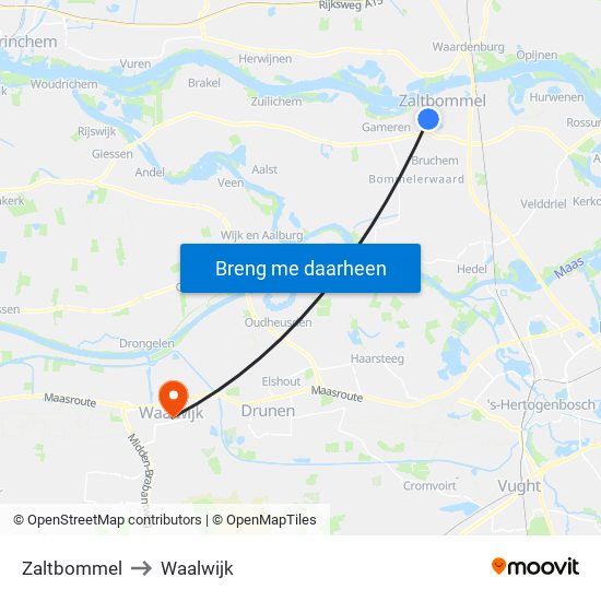 Zaltbommel to Waalwijk map
