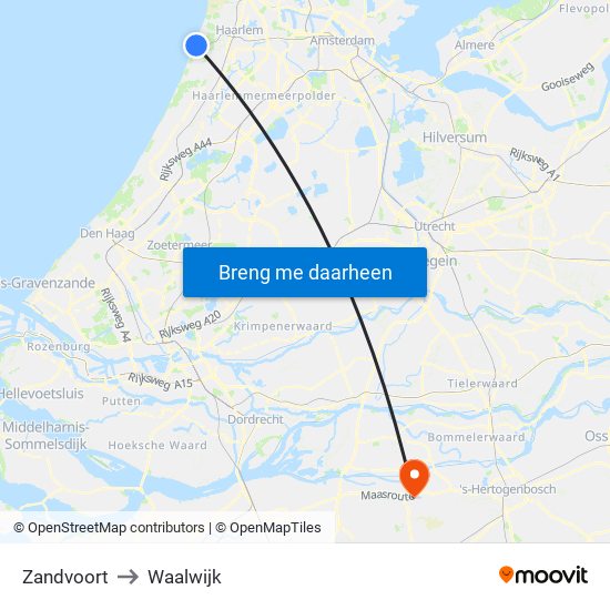 Zandvoort to Waalwijk map